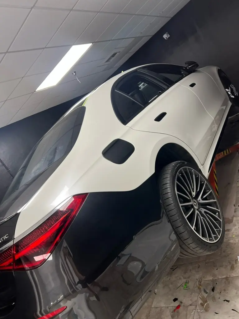 Mercedes S580 inside the Texas Custom Wraps shop